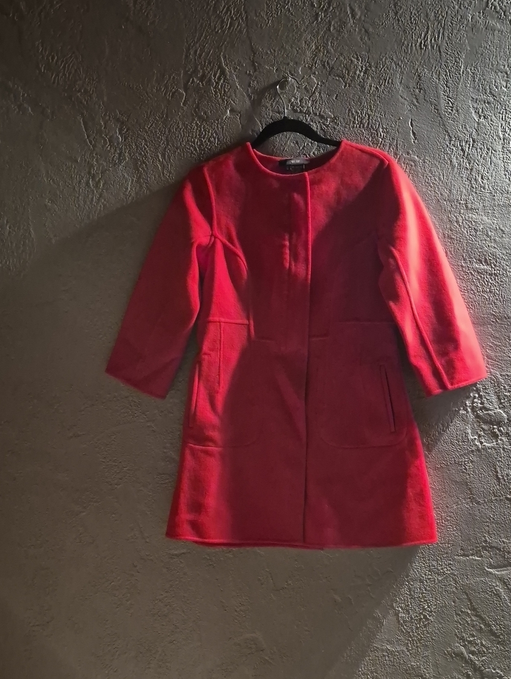 Per Se Red Wool Coat with Black Label Detail